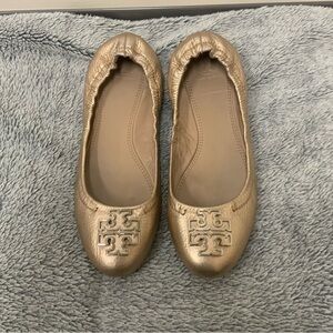 Tory Burch Gold Flats with Classic Design